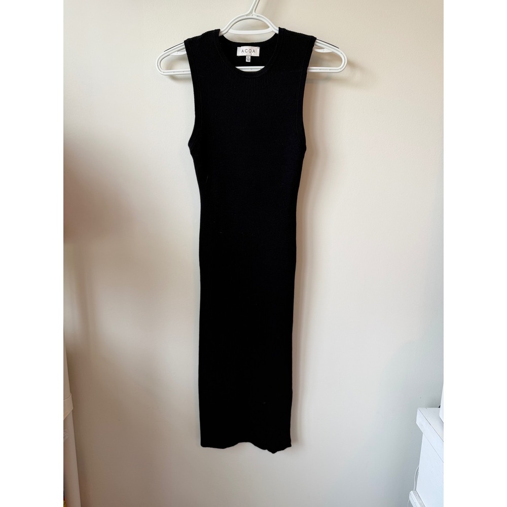 ACOA Black Ribbed Sleeveless Bodycon Midi Dress Womens Large Crew Neck 1511